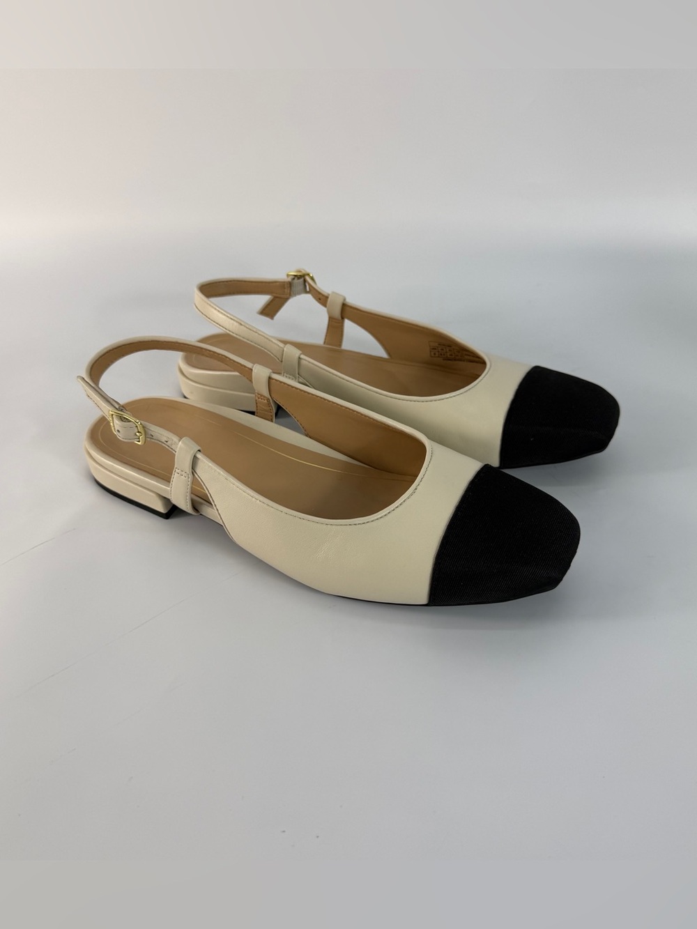 Vionic Petaluma Cream Black Cap Toe Slingback Flats Arch Support Shoes Womens 9